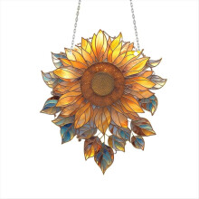 Hangende decoratie voor het raam met zonnebloemmotief in glas-in-lood, woondecoratie