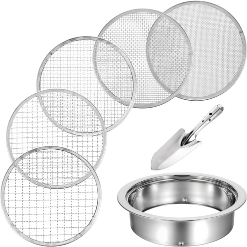 Bottom strainer set, stainless steel, 5 sizes, 8 inch diameter