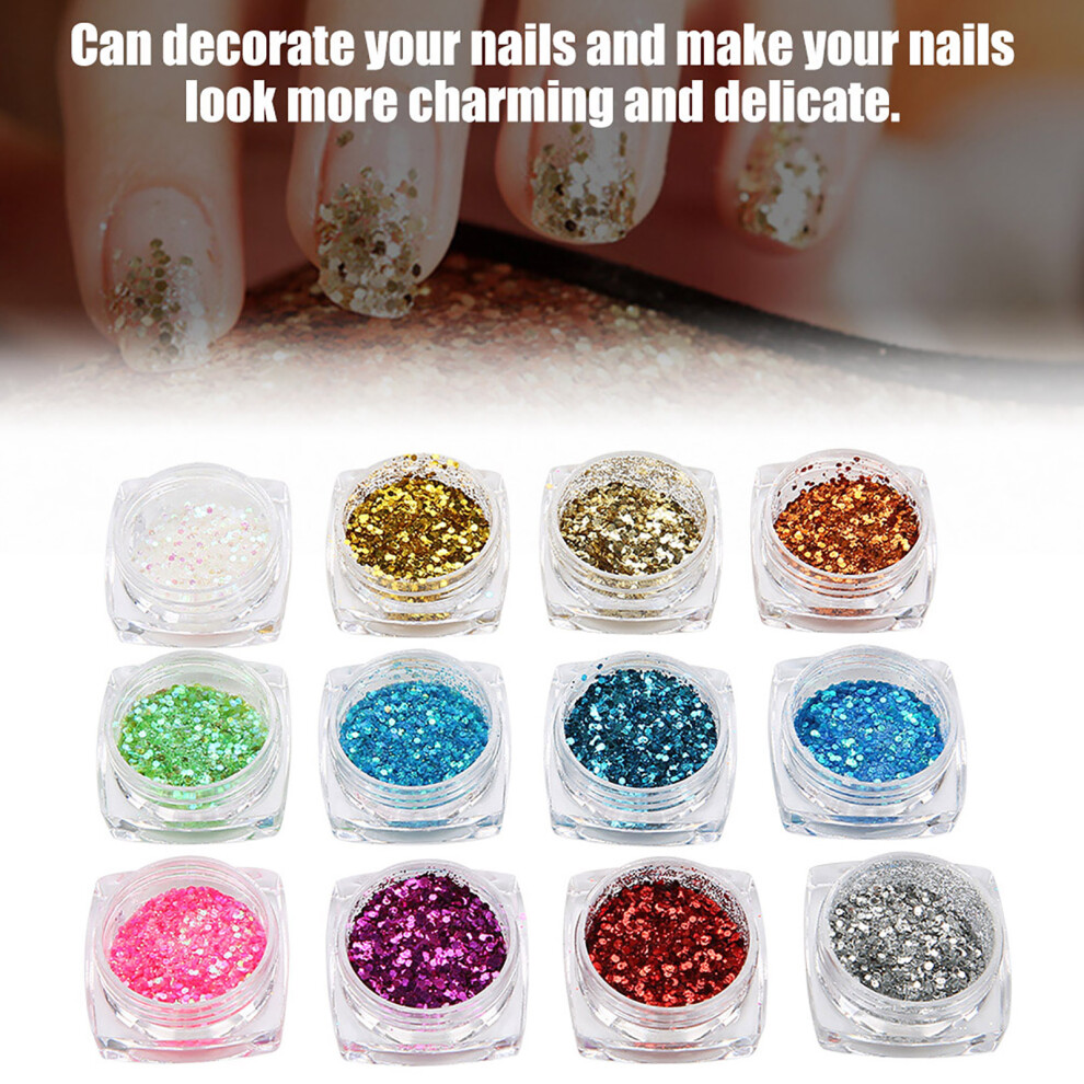 Nail Art Glitter Geometric Shape Decal Kit 12 Colors, 80g