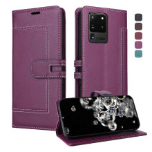 () Flip Case For Samsung Galaxy S20 Ultra RFID Blocking Card Slots Kickstand Magnetic Buckle Closure Premium PU Leather