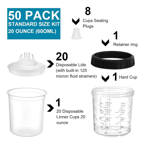 Paint spray gun mixing system, cup inserts and lids 2