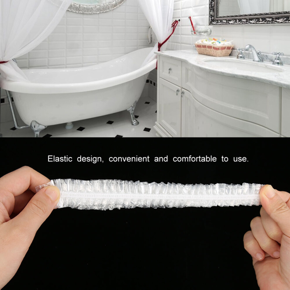 100PCS Waterproof Disposable Shower Caps Hotel Bath Hair Cover Plastic