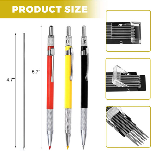 3-piece mechanical carpenter's pencil set with built-in sharpener A 2