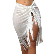 Women Long Fringed Beach Coverup Wrap Skirt Adjustable Waist for