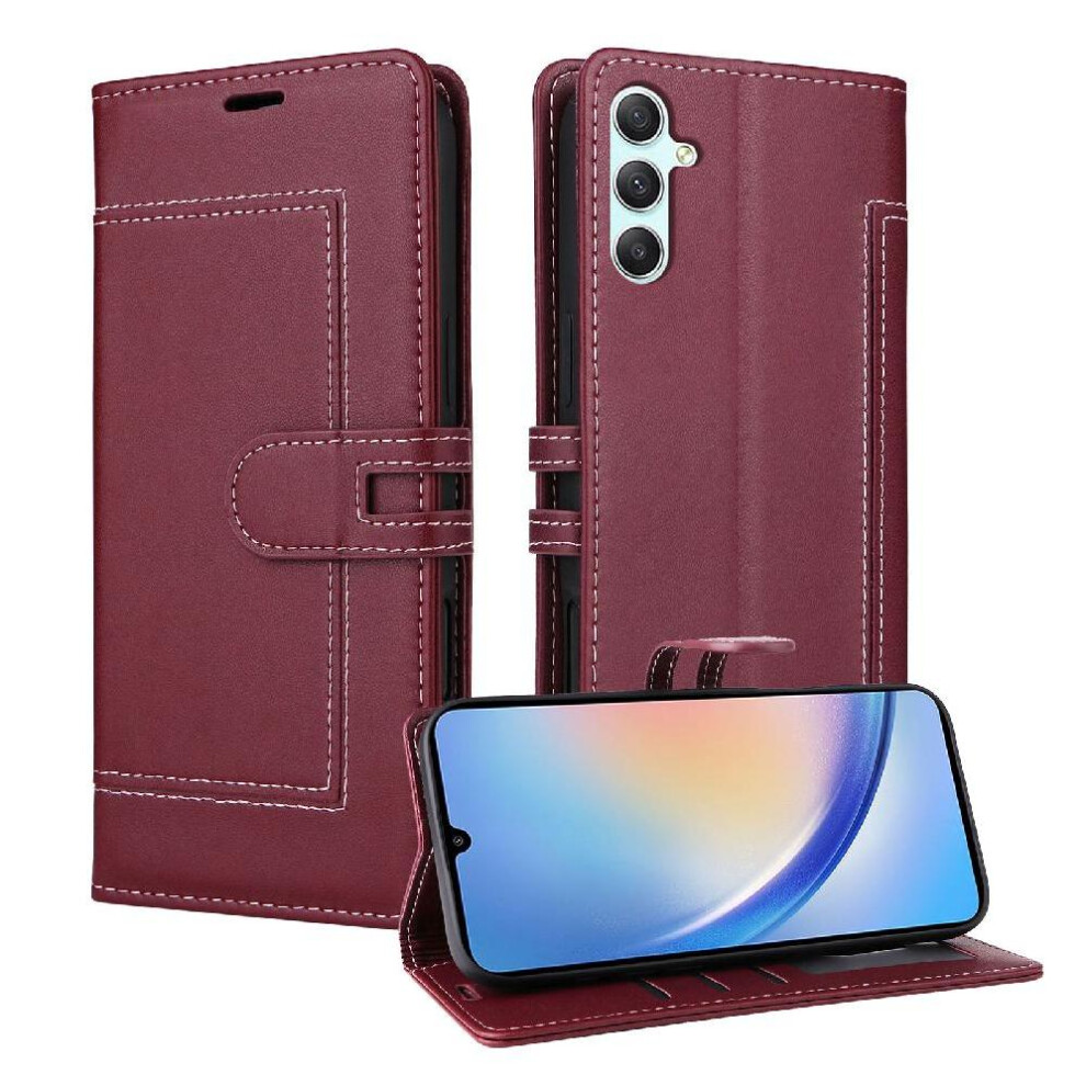 () Flip Case For Samsung Galaxy A34 5G Rfid Blocking Kickstand Card Slots Premium Pu Leather Magnetic Buckle Closure 764563246441