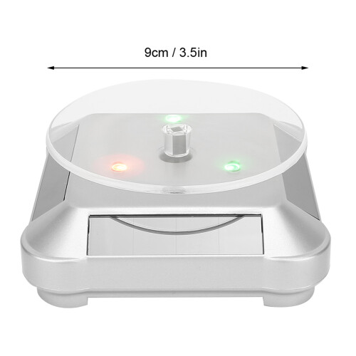 Solar LED Rotating Jewelry Display Stand 9cm Silver with Light