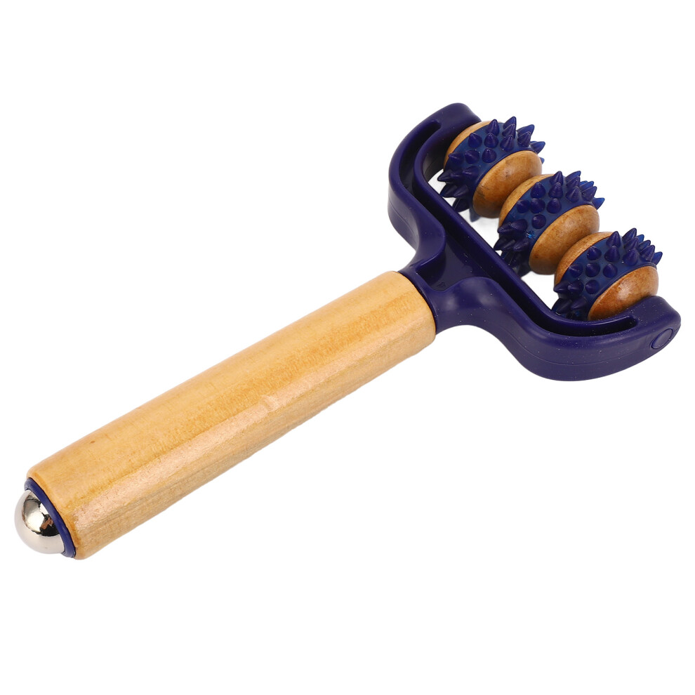 Wooden Handheld Massage Roller with 3 Wheels, Ergonomic Muscle Tool