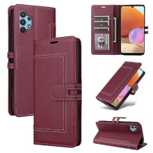 () Flip Case For Samsung Galaxy A32 4G Premium PU Leather Magnetic Buckle Closure Card Slots Kickstand RFID Blocking