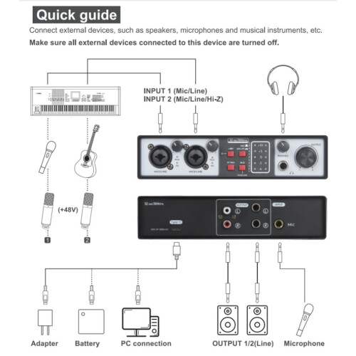 2 in 2 out USB audio interface recording sound card 32-bit/384kHz 2