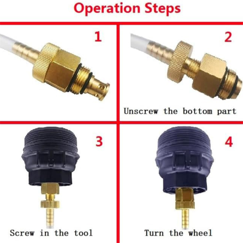 Oil filter wrench, draining tool and advanced oil funnel with engine thread. 1