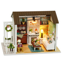 Miniature Dollhouse Kit with Wooden Walls Furniture LED Lighting Childrens Gift