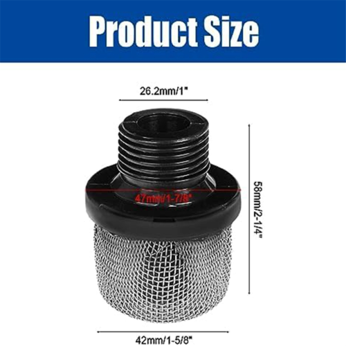 Inlet screen for airless paint sprayers 1