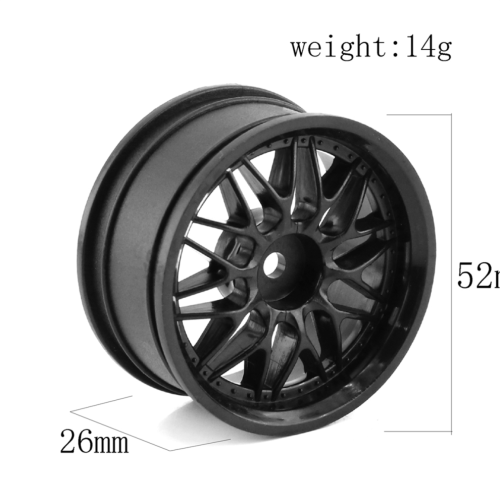 4 st 1,9 tums plast 52 mm hjulnavfälg, svart 1