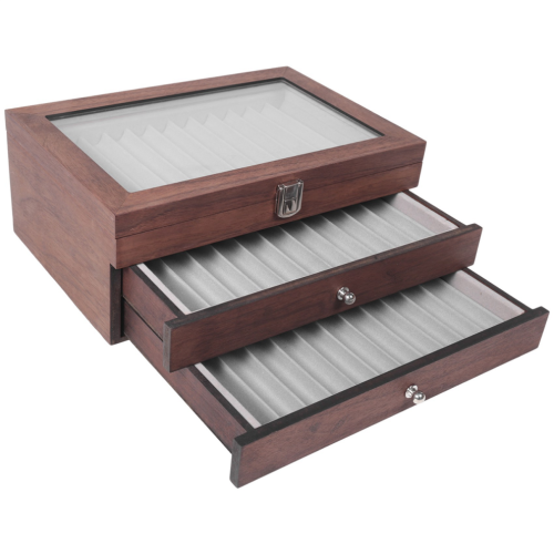 Estuche para lápices de madera de nogal con 34 compartimentos. 1