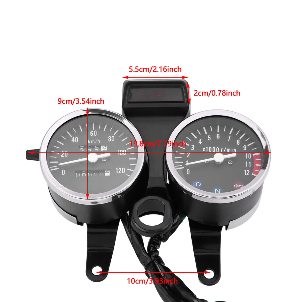 Motorcycle Speedometer Odometer Tachometer For Suzuki Gn125, Black/Silver 7631392679678