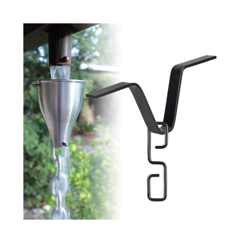 Black V-shaped rain chain adapter with S-shaped hook, for 2