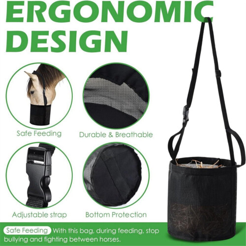 Adjustable, elastic hay feed bag for horses - Black S-18x21cm 2
