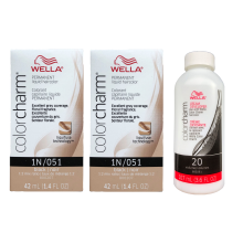 (2-Pack + Developer) Wella Color Charm Permanent Liquid Hair Color 1N Black