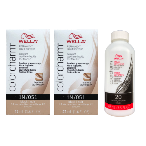 Wella (2-Pack + Developer) Wella Color Charm Permanent Liquid Hair Color 1N Black