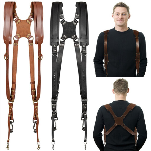 Double shoulder strap for camera, adjustable, for camera, shoulder strap, brown 2