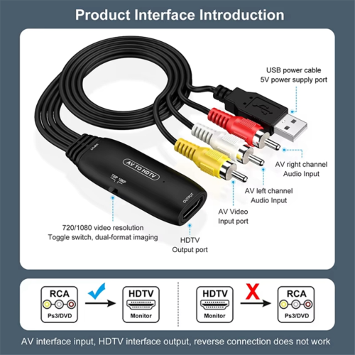 1080P AV till kompatibel adapterkonverteringskabel videoadapter 2