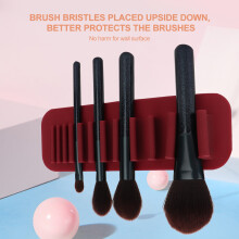 Dark Red Silicone Wall Mount Makeup Brush Holder Rack, Reusable, 11 Holes