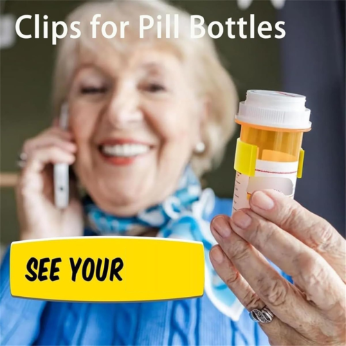 Label clips for medicine bottles with markings for easy identification, 1