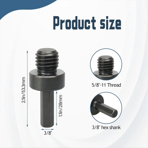 Core drill adapter 5/8 inch-11 thread male to 3/8 inch hex shank 1