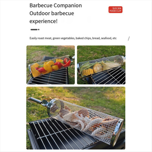 Grillnät i rostfritt stål, rund grillkorg 2