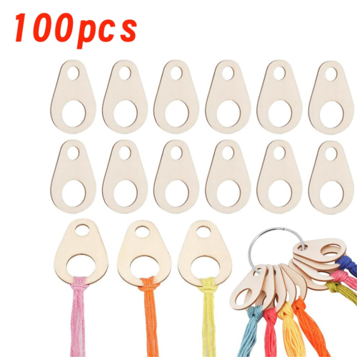 100PCS Wooden Thread Drop Shape Cross Stitch Running Surface Spool Board Card 1