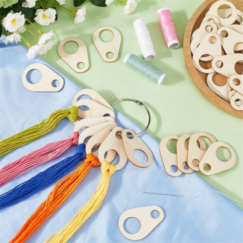 100PCS Wooden Thread Drop Shape Cross Stitch Running Surface Spool Board Card 2