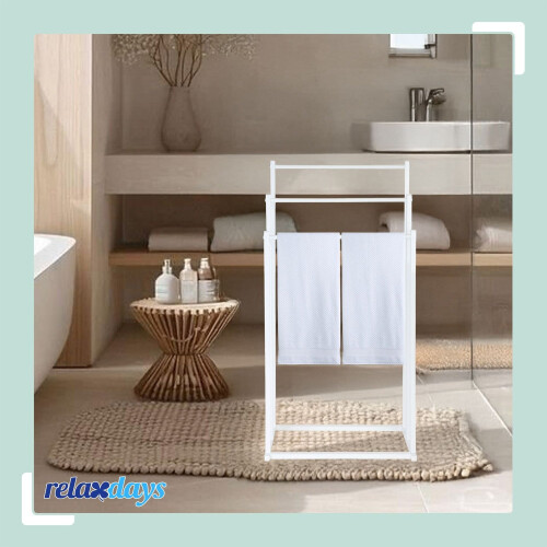 Towel Rack, 3 Rods - Metal and Bamboo Freestanding 1