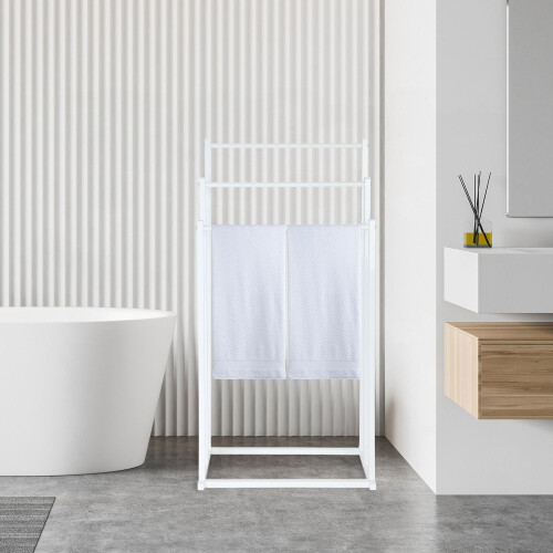 Towel Rack, 3 Rods - Metal and Bamboo Freestanding 2