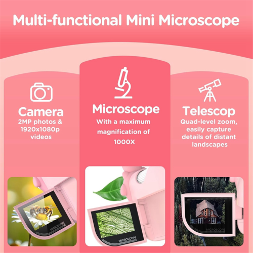 Microscope for children, mini microscope with 8 adjustable LED lights, 2