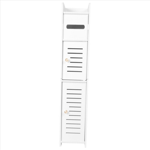 Storage cabinet for narrow bathroom storage, corner shelf (white) 1