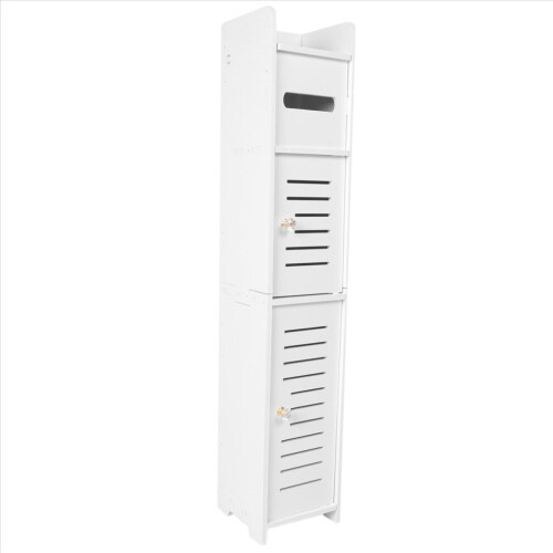 Storage cabinet for narrow bathroom storage, corner shelf (white) 2