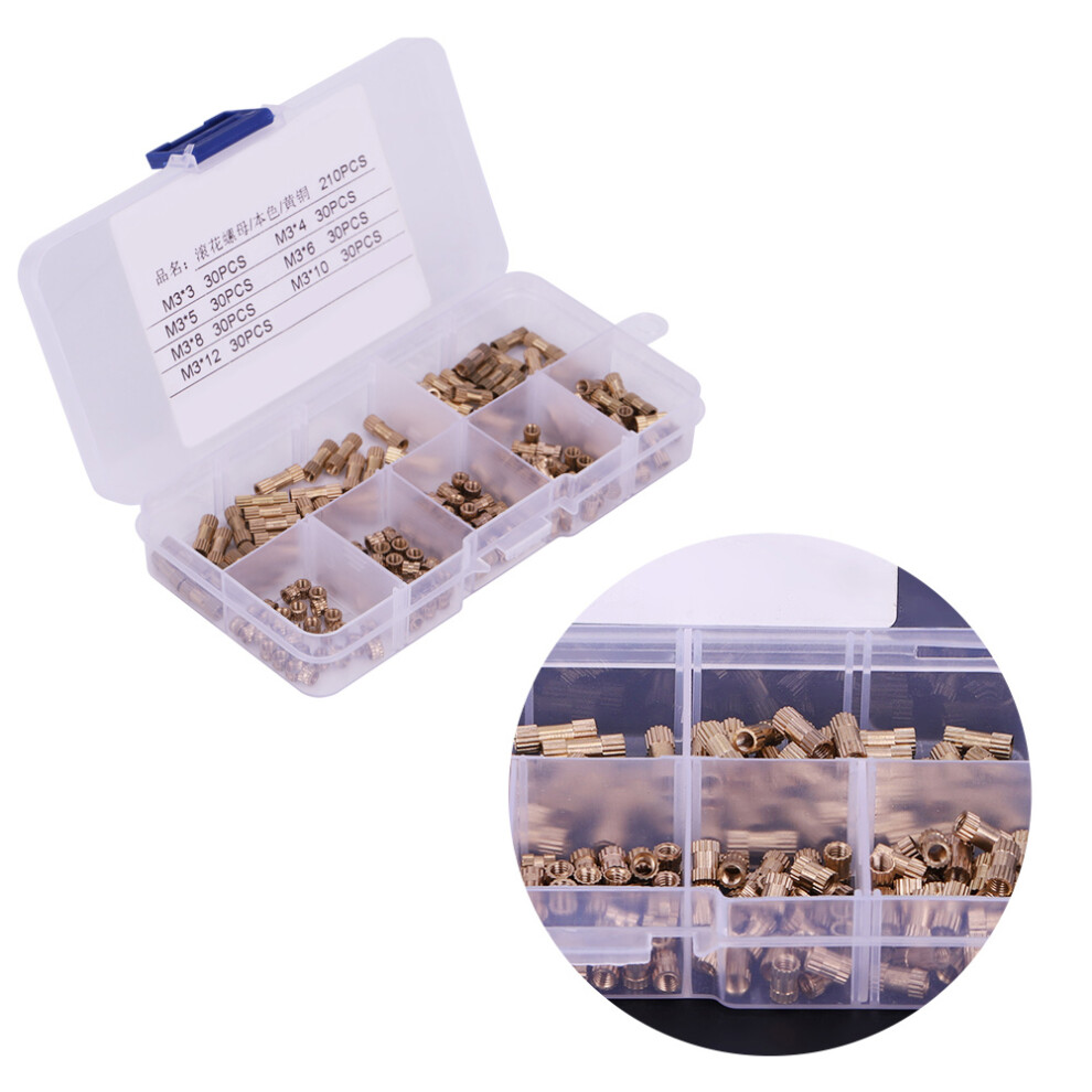 210pc M3 Brass Knurled Threaded Inserts