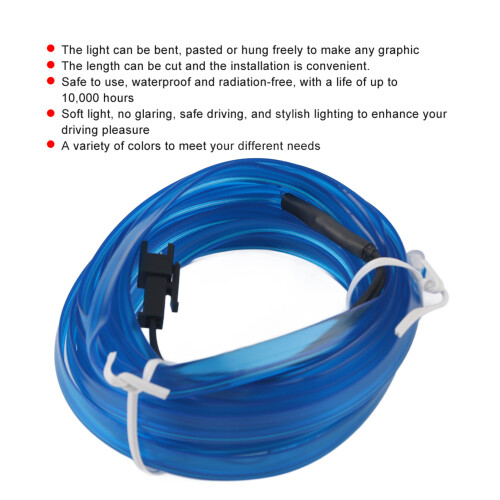 Car Interior LED Light Strip 3m Blue Flexible Auto Decoration 2
