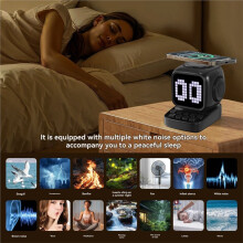 Retro Pixel Art Speaker 15W Wireless Charger Clock White Noise Speaker Home Decoration Cute Gift Black