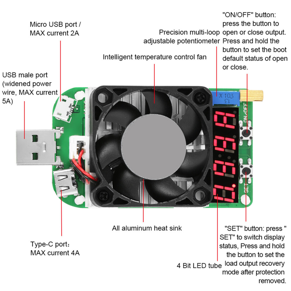 Ld35 35W Usb Electronic Load Battery Test Resistor 8*4Cm 6931392841831