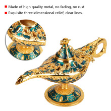 Metal Carved Hollow Legend Lamp Aladdin Wishing Pot Decor Blue White Red