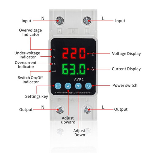 Rail Adjustable over Voltage Under Voltage Protection Device Overcurrent Protector 63A Digital Display Voltage Protector 2