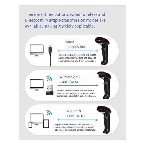 1D 2D Barcode Scanner Wired Wireless  Bar Code Reader Omni-Directional Scanning for Supermarket Logistics 2