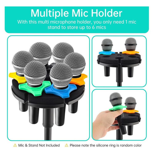 Multimicrofoonhouder voor Microfoonstatief, met 6 Kleurrijke Microfoonringen 1