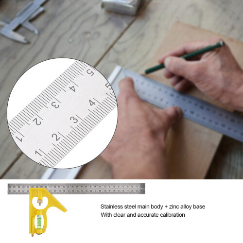 300mm Stainless Steel Adjustable Right Angle Square Measuring Tool Yellow 2