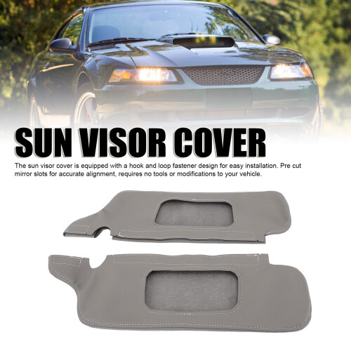 2Pcs Grey PU Leather Sun Visor Cover for Mustang 1994-2004, Scratch-Resistant 2