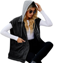 Women Jean Jacket Sleeveless Vest Loose Fit-black gray XS
