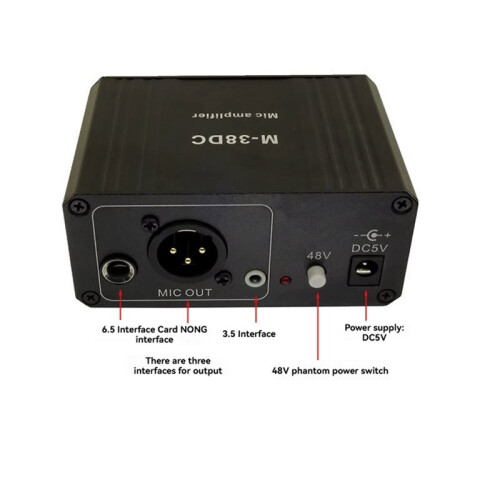 Protable Microphone Preamp 48V Phantom Power High Gain XLR Output Mic Preamplifier for Dynamic/Condenser Microphone C 2