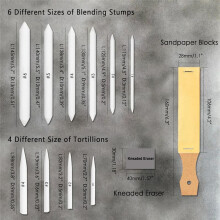 20 PCS Blending Stumps and Tortillions Set Blending Tools,Kneaded Eraser and Sandpaper Blocks