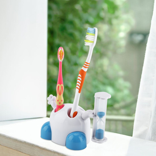 Kids Bathroom Accessory Blue Toothbrush Holder 3-Min Countdown Timer Durable